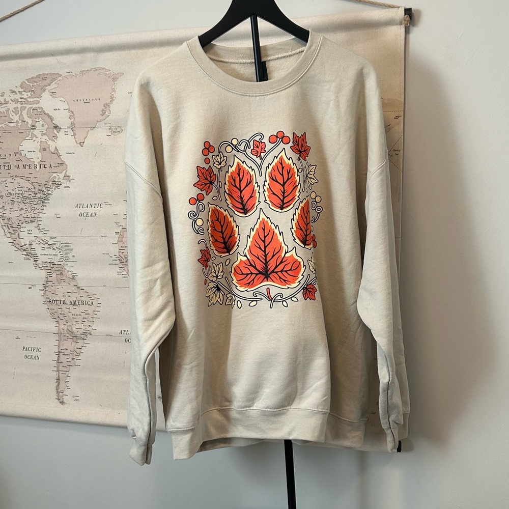 Fall Leaf Paw Print Sweatshirt 2X | Purrfectly Bewitched Collection | Tan